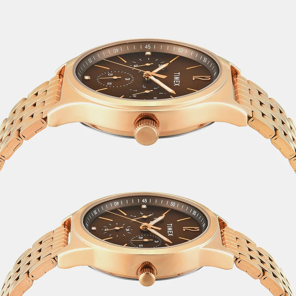Trendline Pair Quartz Brown Dial Multi-Function Stainless Steel Watch TW00PR349