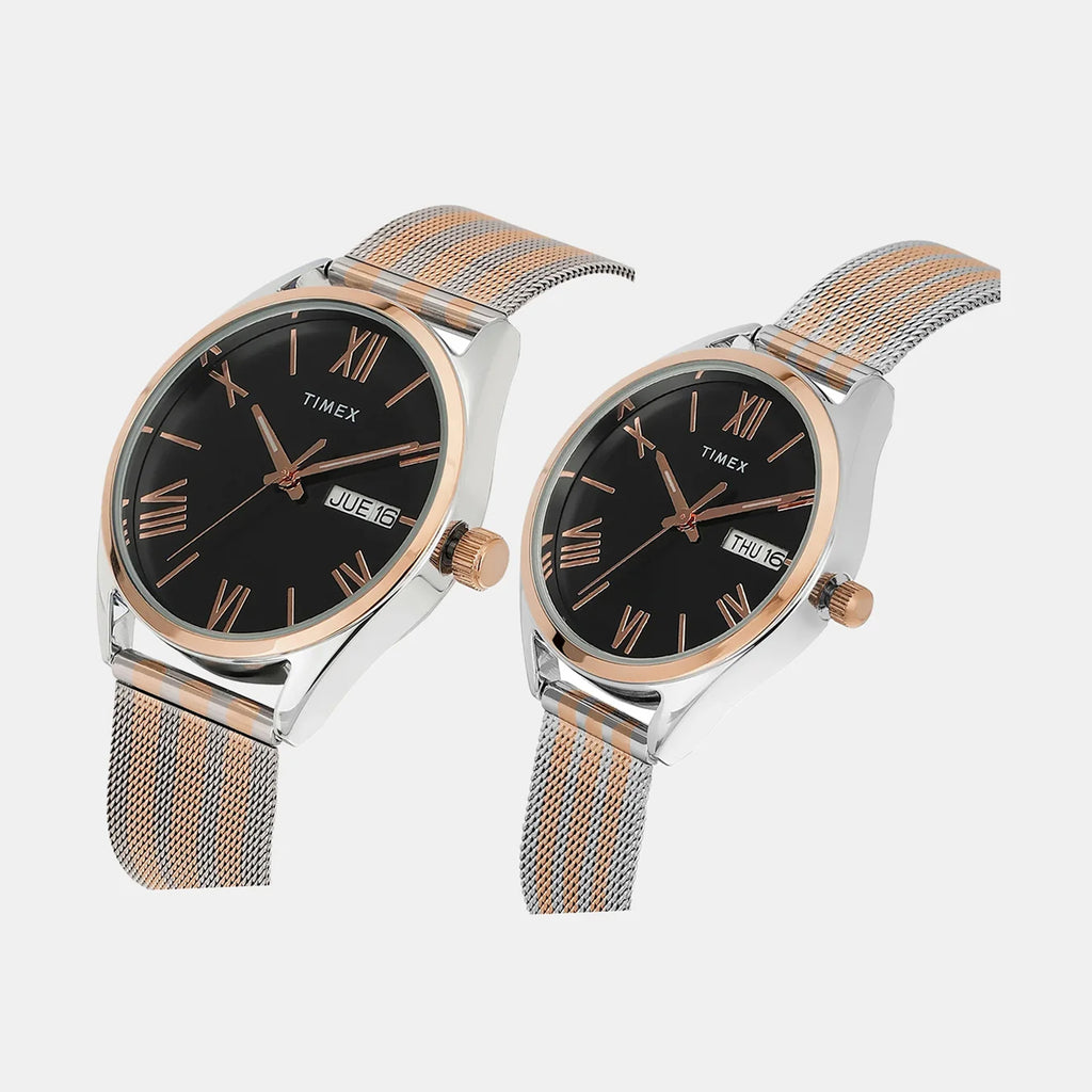 Trendline Couple Quartz Black Dial Analog Stainless Steel Watch TW00PR351