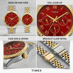 Couple Quartz Red Dial Multi-Function Stainless Steel Watch TW00PR365