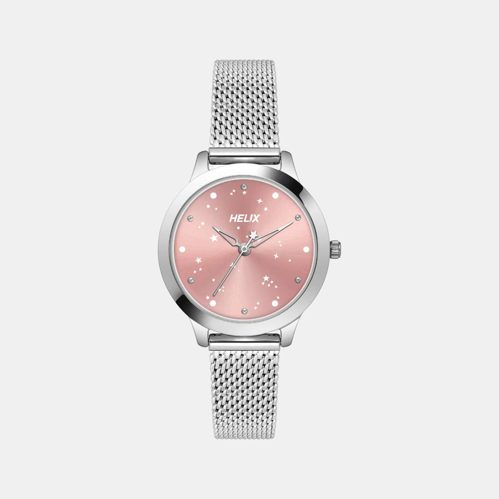 Women Quartz Pink Dial Analog Mesh Watch TW022HL33