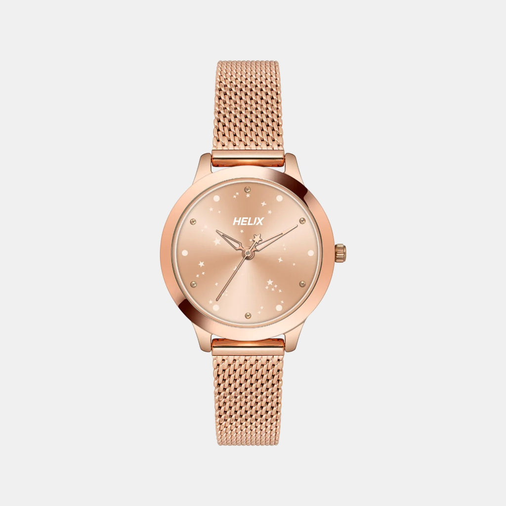 Women Quartz Rose Gold Dial Analog Mesh Watch TW022HL35