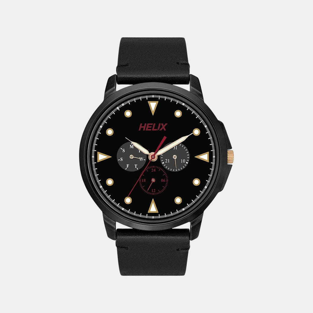 Men Quartz Black Dial Chronograph Leather Watch TW027HG36