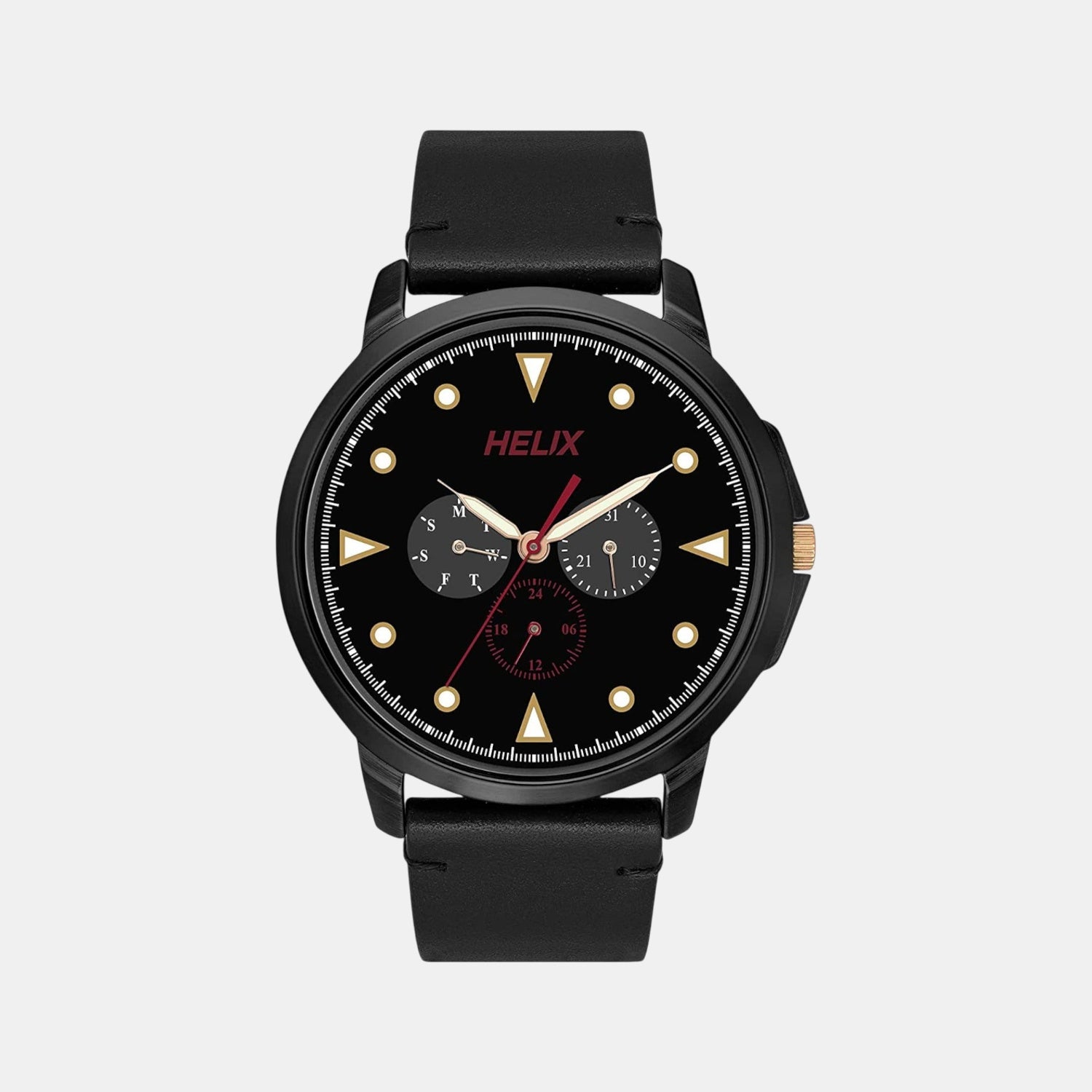 Men Quartz Black Dial Chronograph Leather Watch TW027HG36