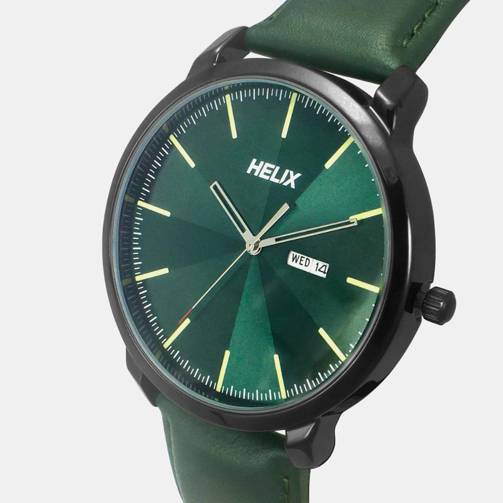 Men Quartz Green Dial Analog Leather Watch TW039HG16