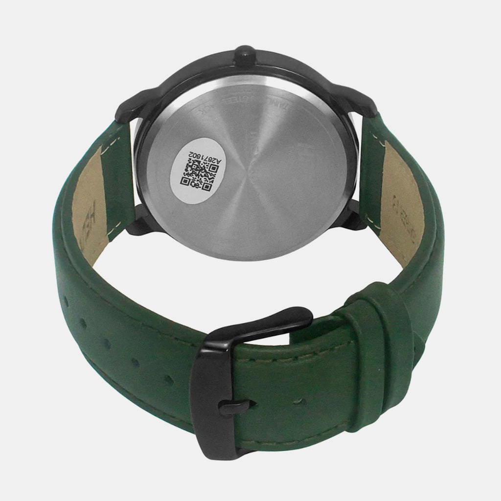 Men Quartz Green Dial Analog Leather Watch TW039HG16