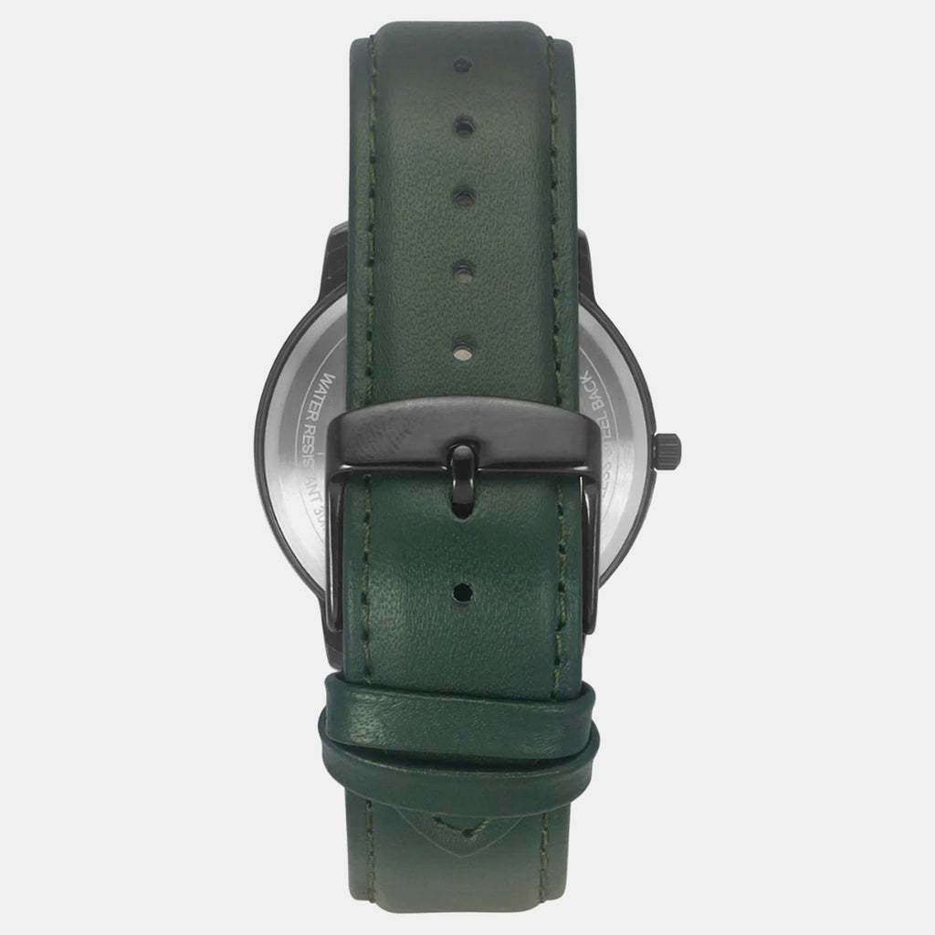 Men Quartz Green Dial Analog Leather Watch TW039HG16