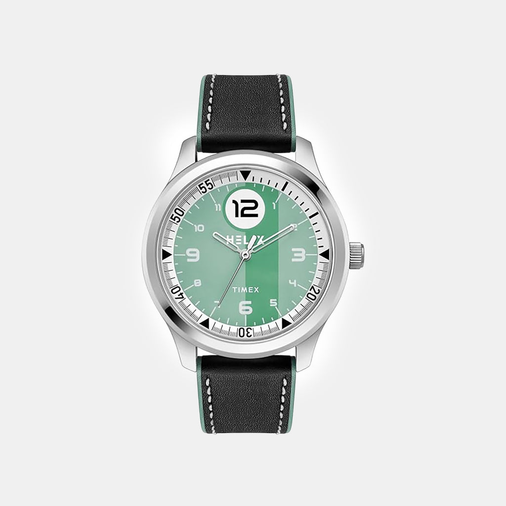 Men Quartz Green Dial Analog Leather Watch TW043HG25