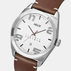 Men Quartz Silver Dial Analog Leather Watch TW044HG00