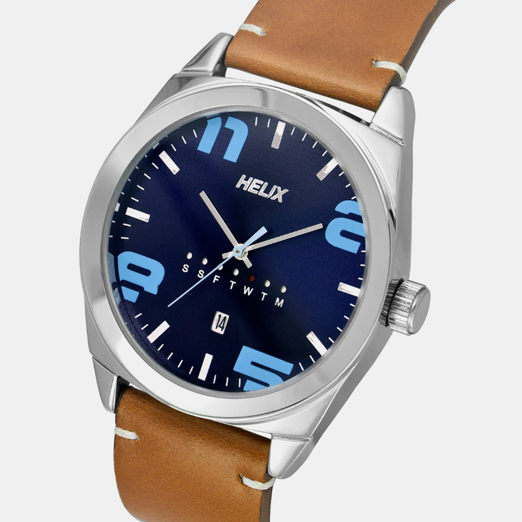 Men Quartz Blue Dial Analog Leather Watch TW044HG01