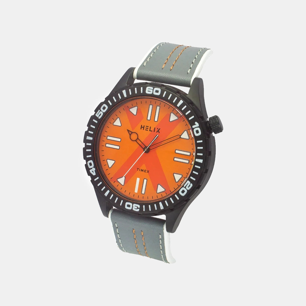 Men Quartz Orange Dial Analog Leather Watch TW052HG06