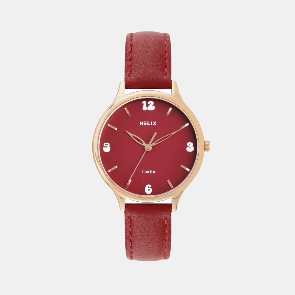 Women Quartz Red Dial Analog Leather Watch TW060HL07T