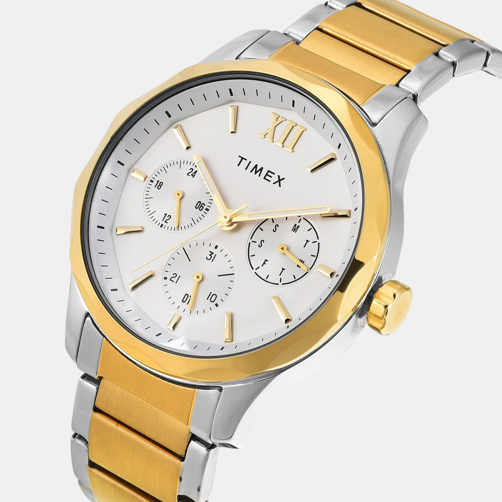 Fashion Men Quartz White Dial Multi-Function Stainless Steel Watch TW0TG7624