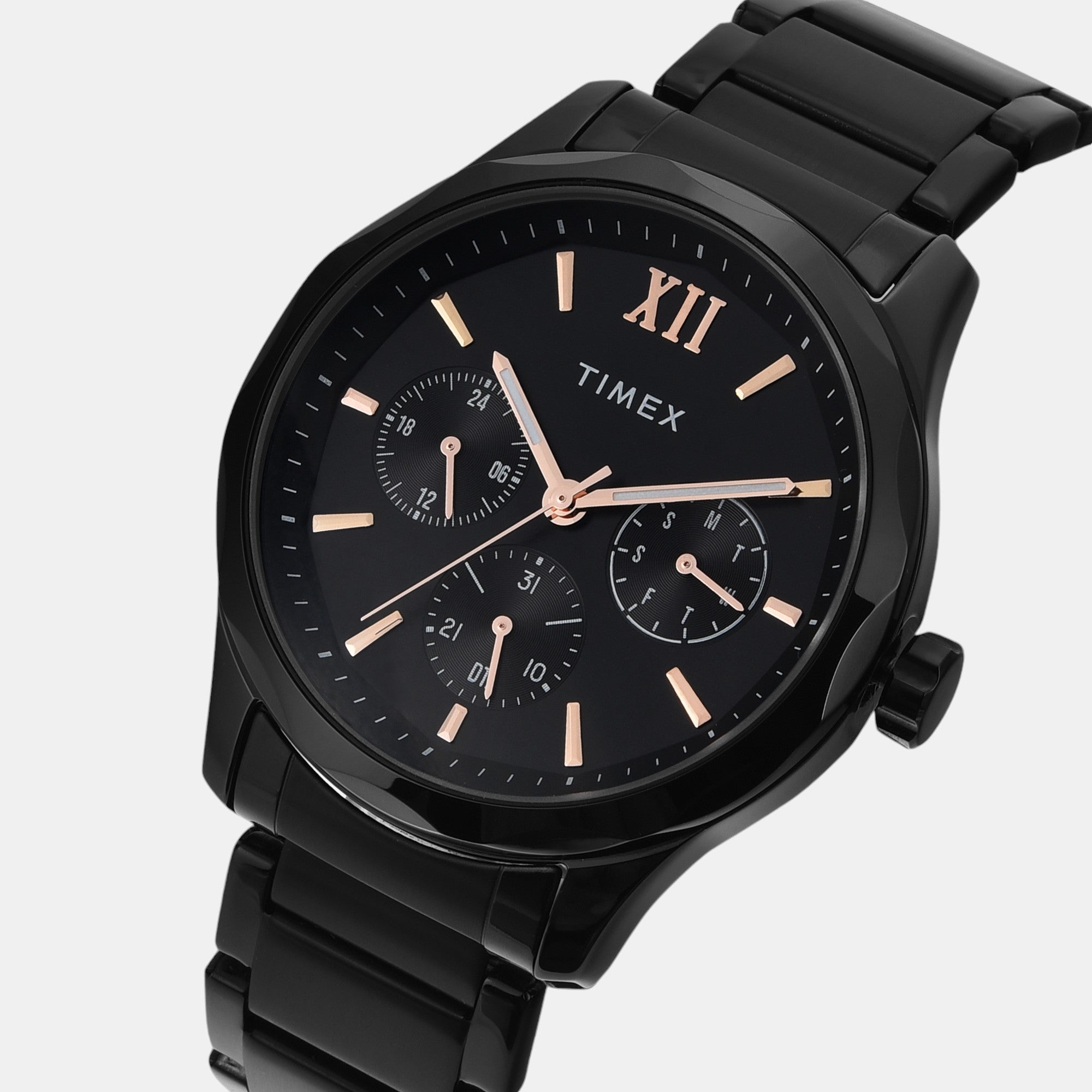 Fashion Men Quartz Black Dial Multi-Function Stainless Steel Watch TW0TG7625