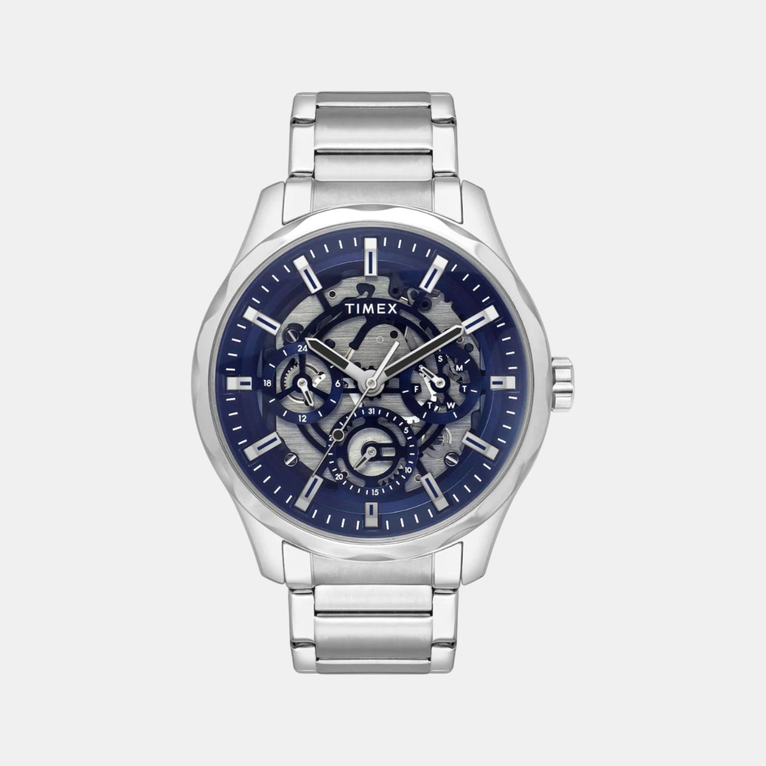 Timex E Class Men Quartz Blue Dial Multi-Function Stainless Steel