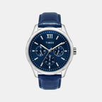 Fashion Men Quartz Blue Dial Multi-Function Leather Watch TW0TG7632