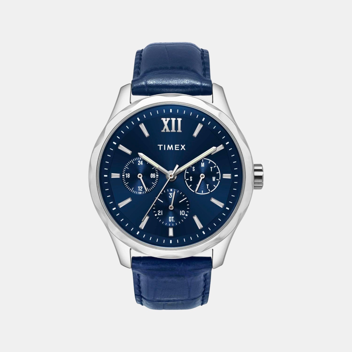 Fashion Men Quartz Blue Dial Multi-Function Leather Watch TW0TG7632