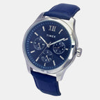 Fashion Men Quartz Blue Dial Multi-Function Leather Watch TW0TG7632