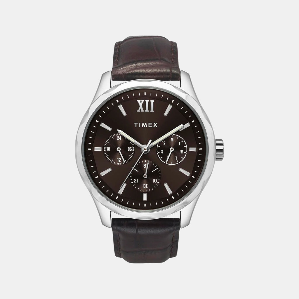 Fashion Men Quartz Brown Dial Multi-Function Leather Watch TW0TG7633
