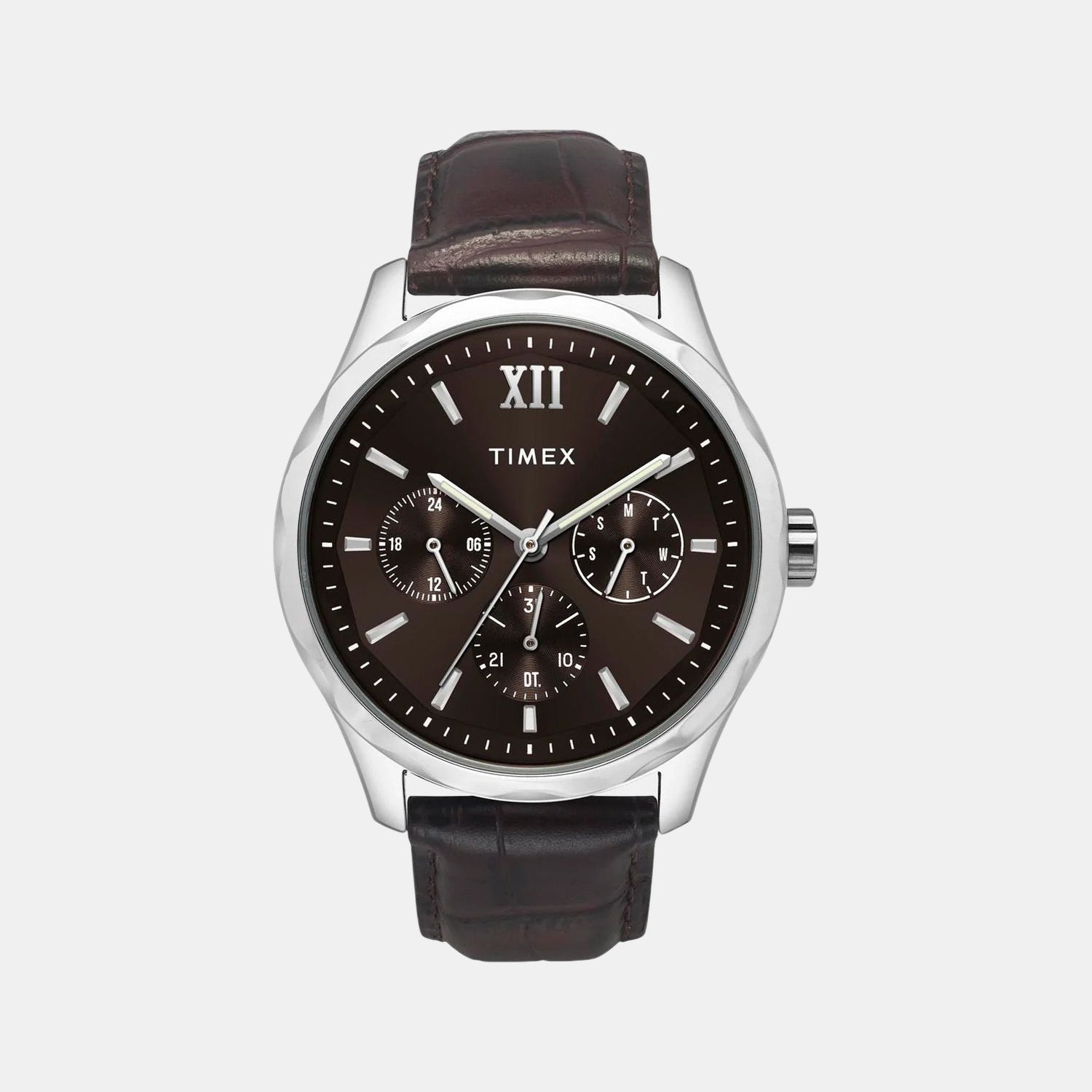 Fashion Men Quartz Brown Dial Multi-Function Leather Watch TW0TG7633