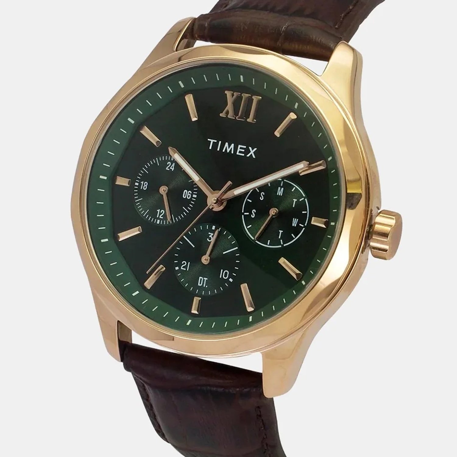 Signio Men Quartz Greeb Dial Multi-Function Leather Watch TW0TG7634