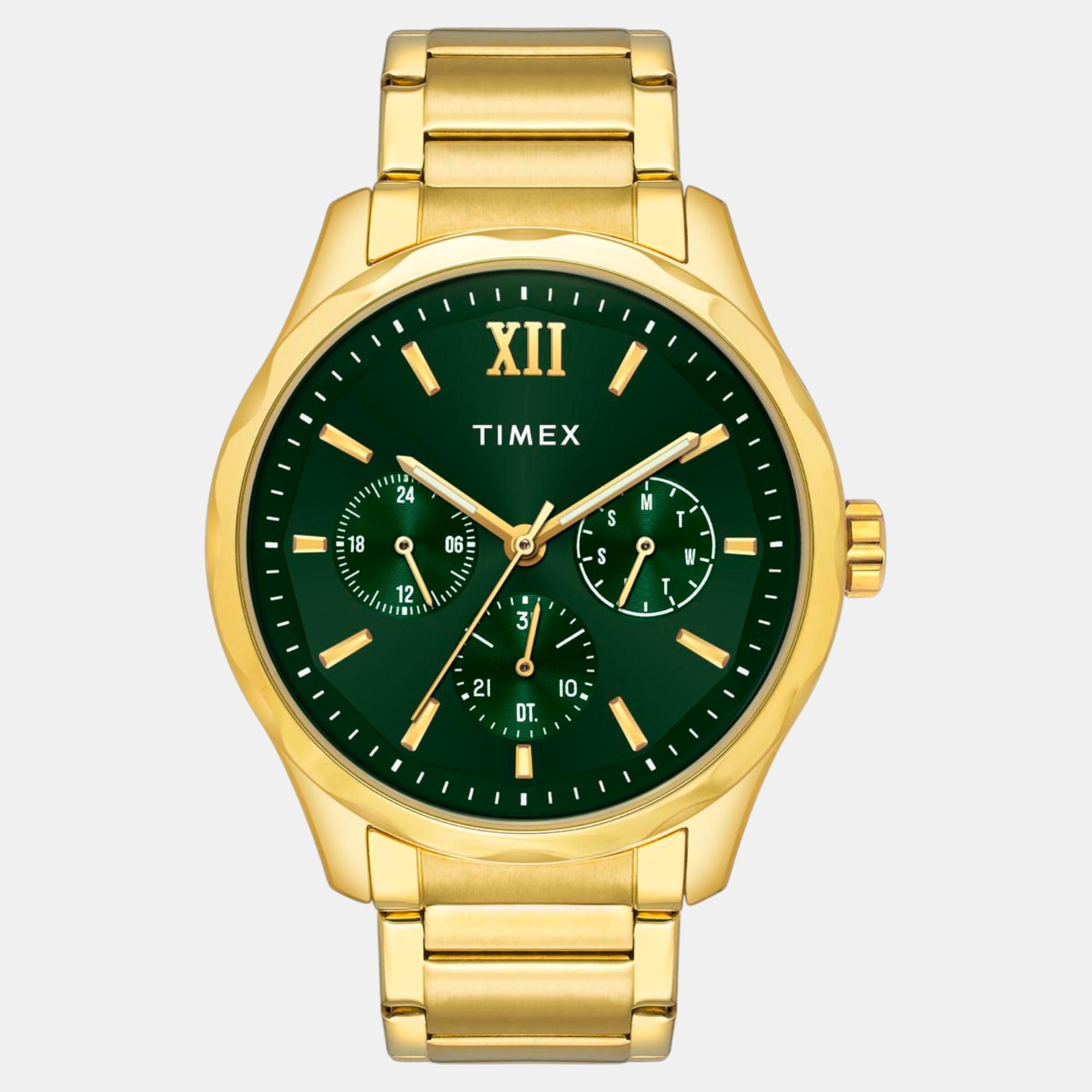 Fashion Men Quartz Green Dial Multi-Function Stainless Steel Watch TW0TG7635