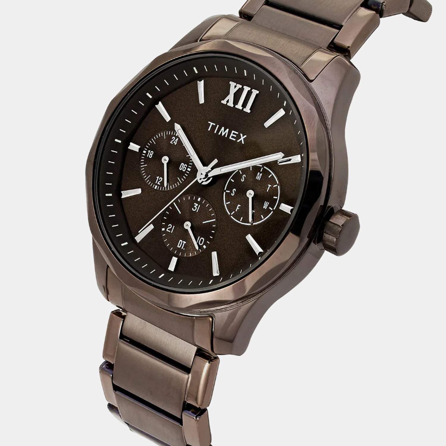 Fashion Men Quartz Brown Dial Multi-Function Stainless Steel Watch TW0TG7636