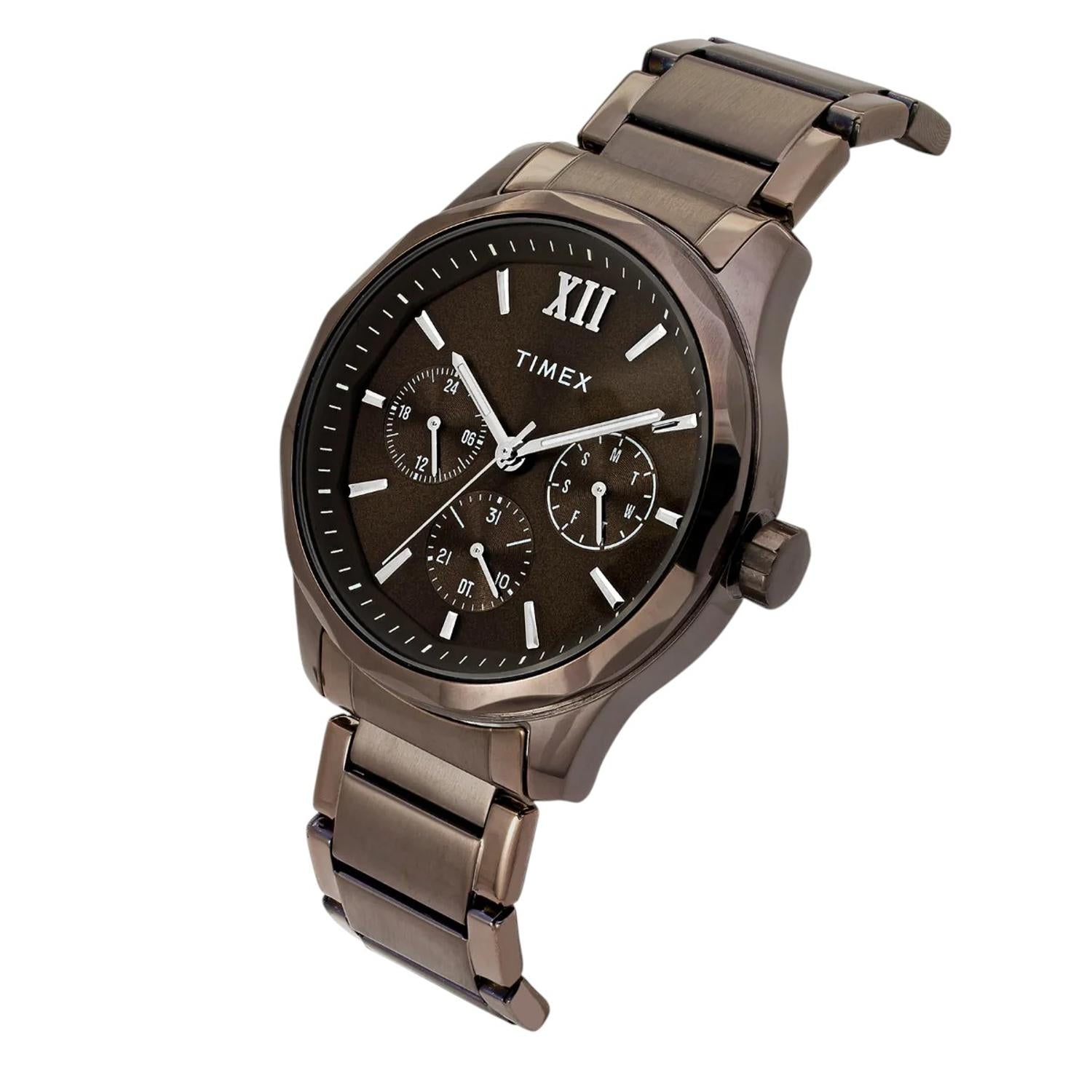 Fashion Men Quartz Brown Dial Multi-Function Stainless Steel Watch TW0TG7636