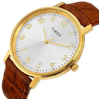 Fashion Men Quartz Silver Dial Analog Leather Watch TW0TG8026
