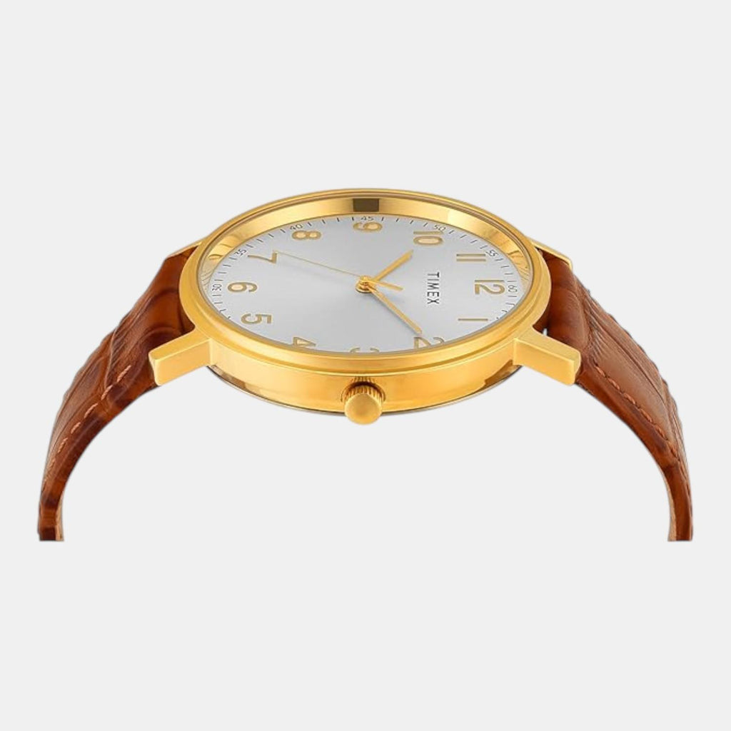 Fashion Men Quartz Silver Dial Analog Leather Watch TW0TG8026