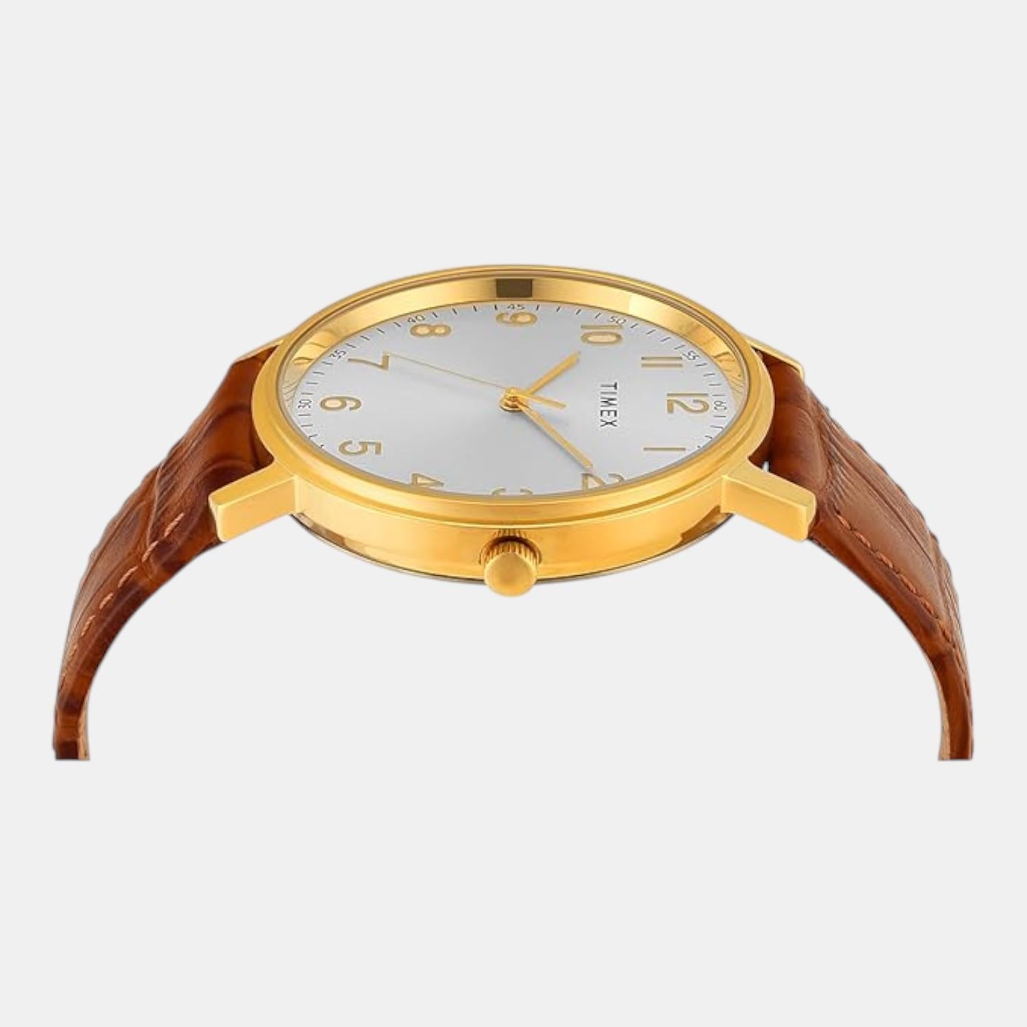 Fashion Men Quartz Silver Dial Analog Leather Watch TW0TG8026