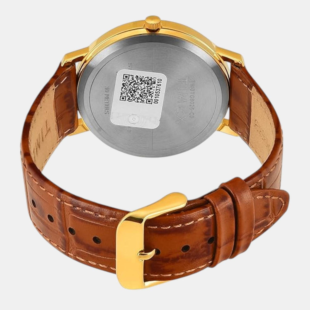 Fashion Men Quartz Silver Dial Analog Leather Watch TW0TG8026