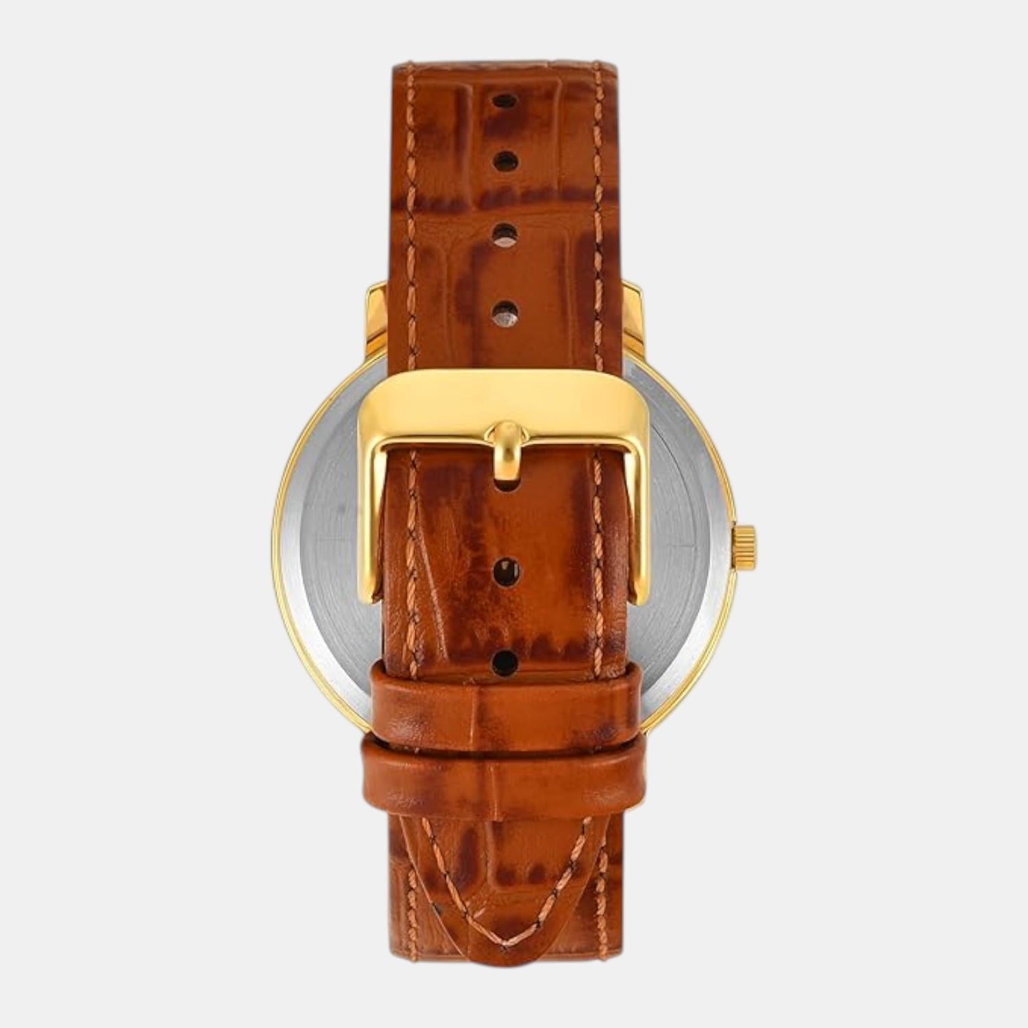 Fashion Men Quartz Silver Dial Analog Leather Watch TW0TG8026