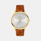 Fashion Men Quartz Silver Dial Analog Leather Watch TW0TG8026