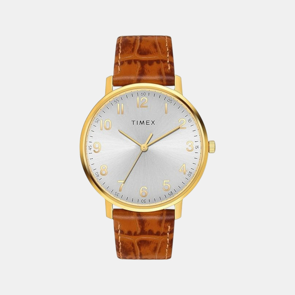 Fashion Men Quartz Silver Dial Analog Leather Watch TW0TG8026