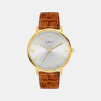 Fashion Men Quartz Silver Dial Analog Leather Watch TW0TG8026