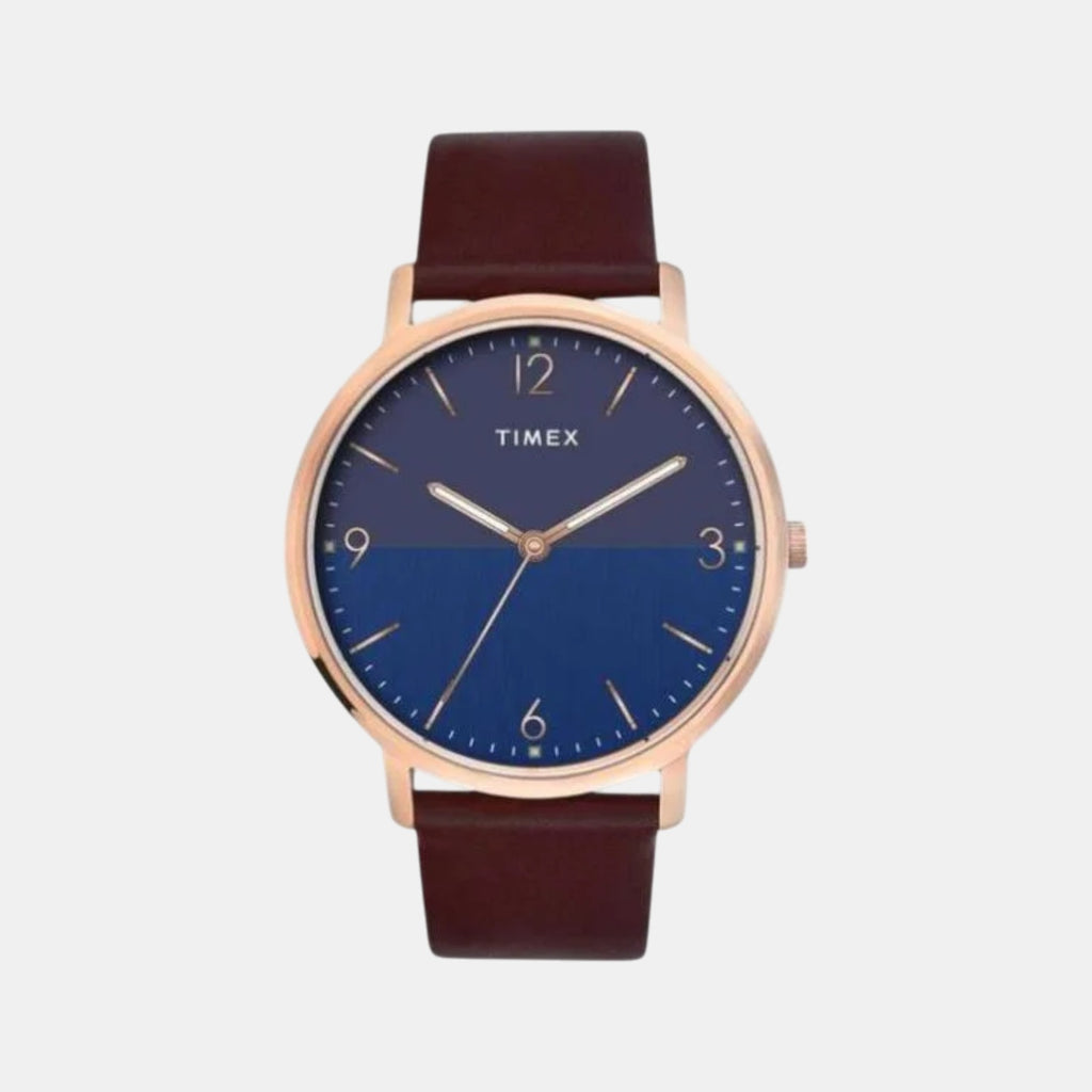 Fashion Men Quartz Blue Dial Analog Leather Watch TW0TG8030