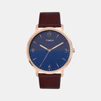 Fashion Men Quartz Blue Dial Analog Leather Watch TW0TG8030