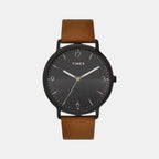 Fashion Men Quartz Black Dial Analog Leather Watch TW0TG8031