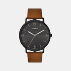 Fashion Men Quartz Black Dial Analog Leather Watch TW0TG8031