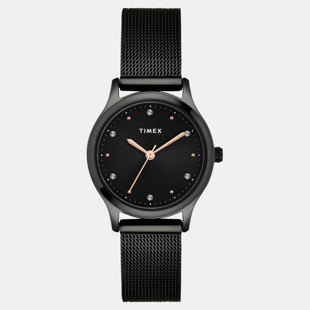 Fashion Women Quartz Black Dial Analog Stainless Steel Watch TW0TL8716