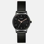 Fashion Women Quartz Black Dial Analog Stainless Steel Watch TW0TL8716