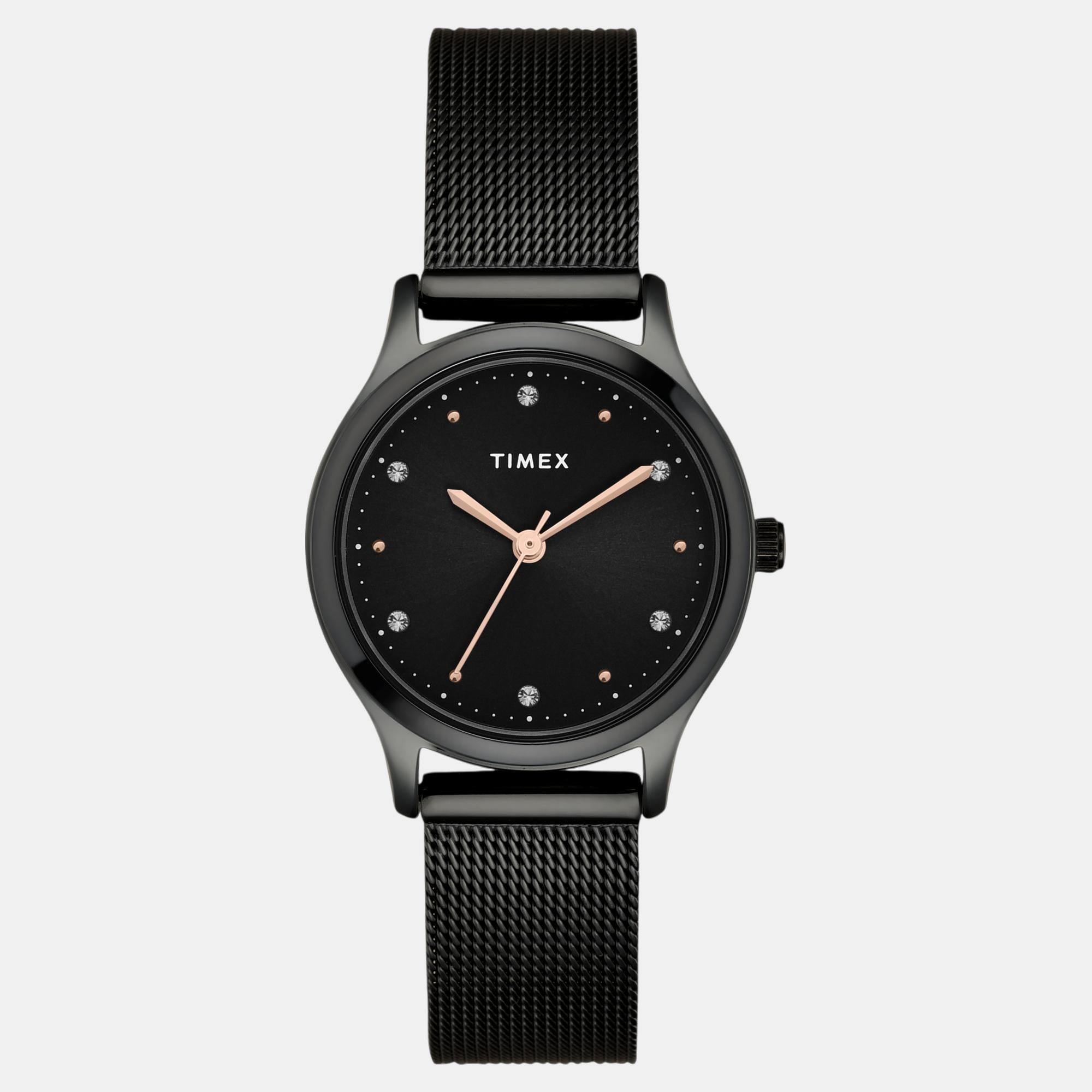 Fashion Women Quartz Black Dial Analog Stainless Steel Watch TW0TL8716