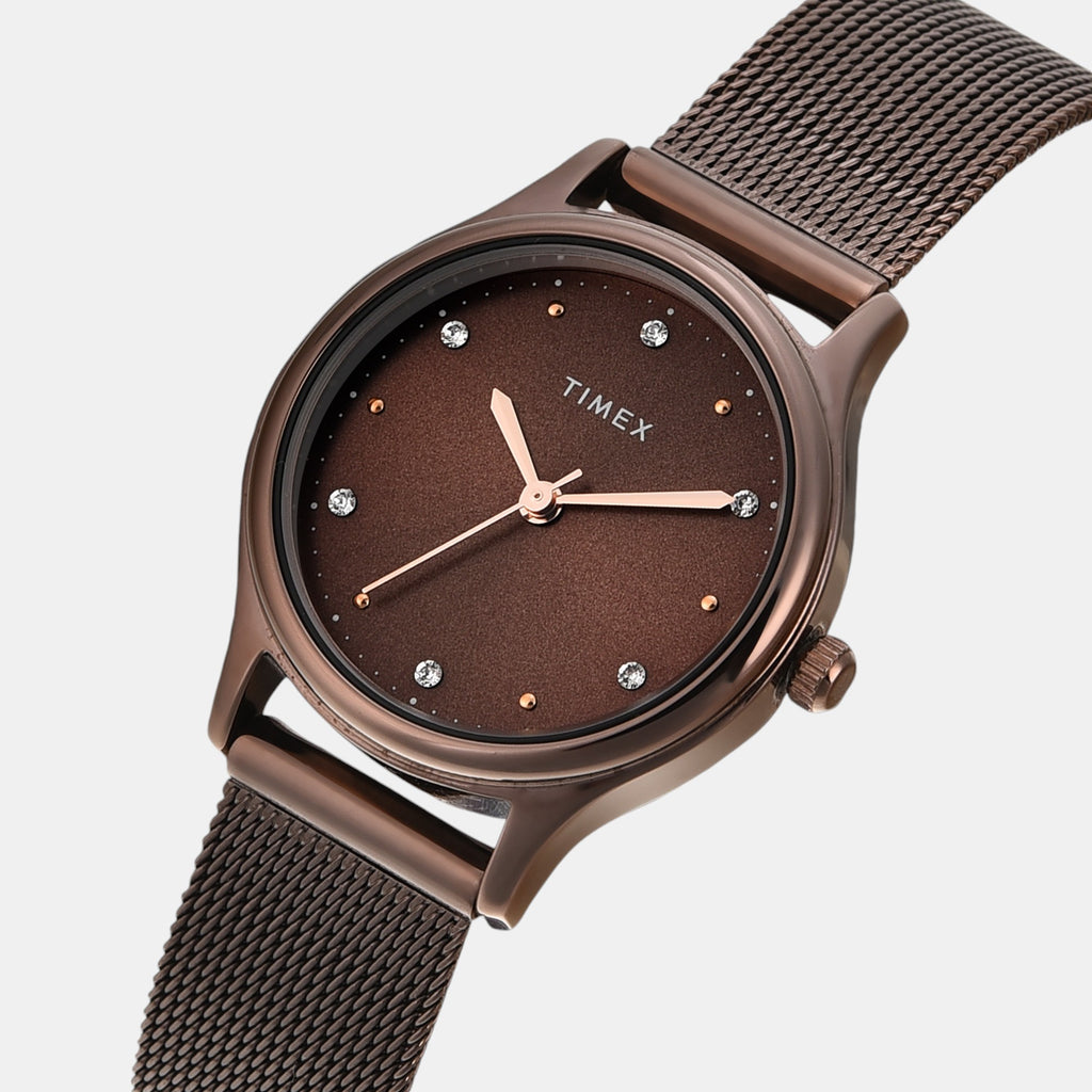 Fashion Women Quartz Brown Dial Analog Stainless Steel Watch TW0TL8718