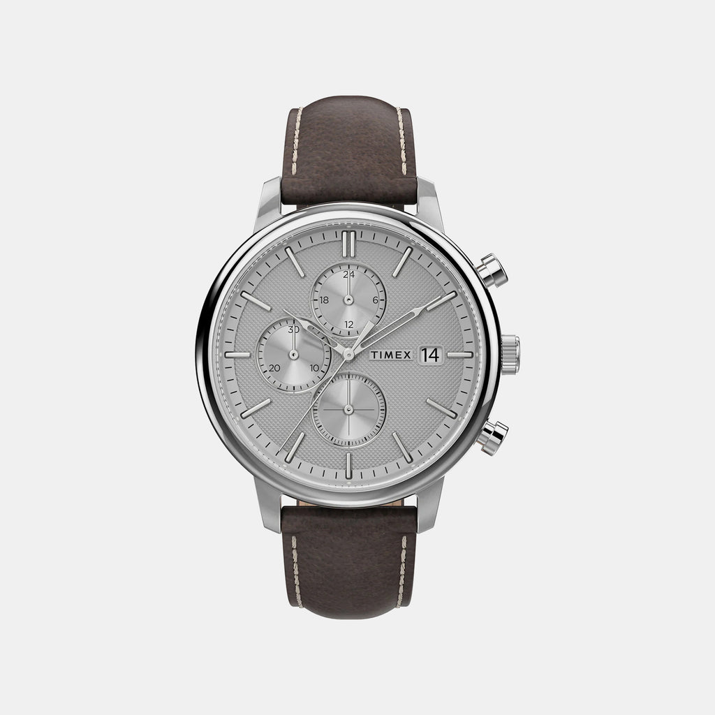 Men Quartz White Dial Analog Leather Watch TW2U38800UJ