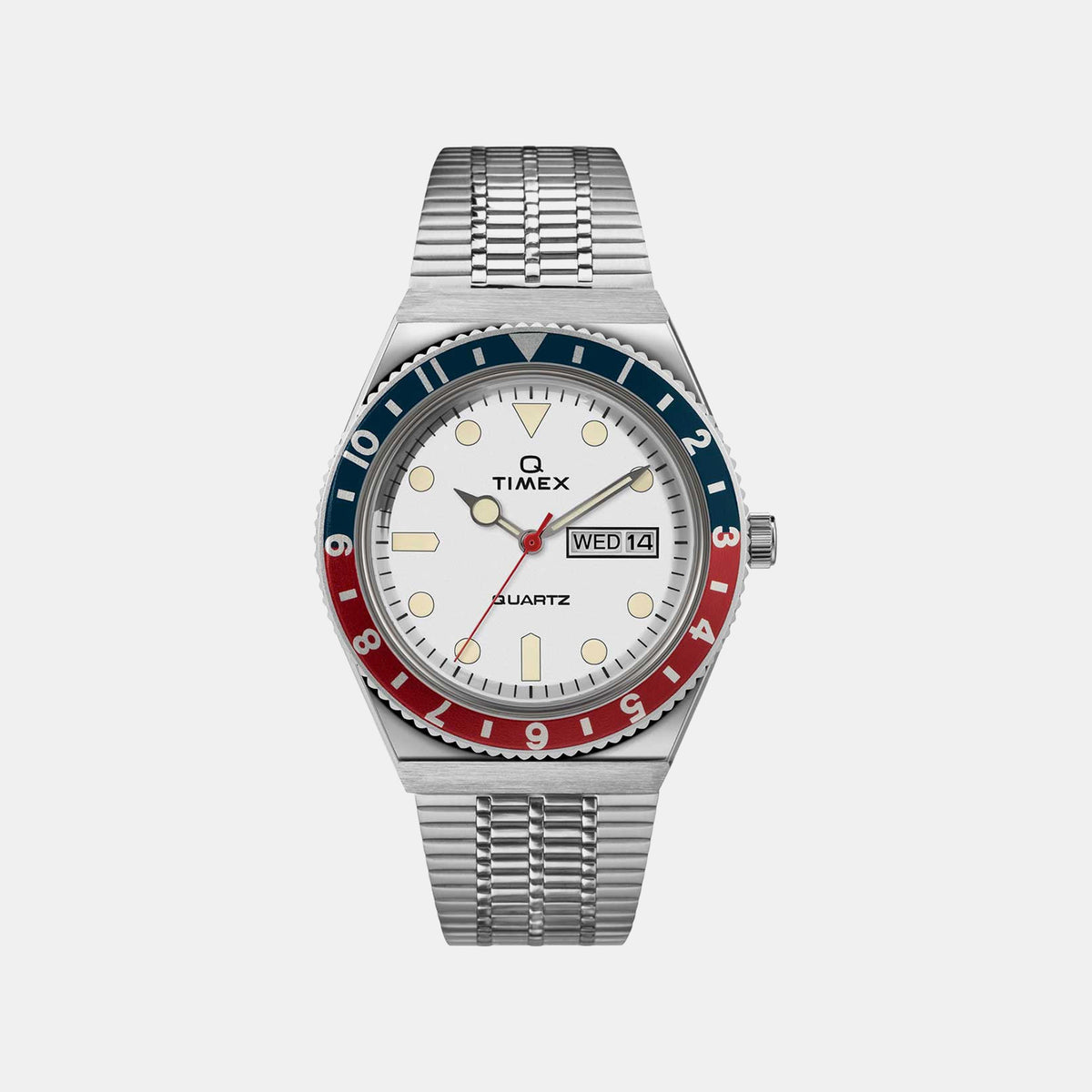 Q Timex Men Quartz White Dial Analog Stainless Steel Watch TW2U61200U9