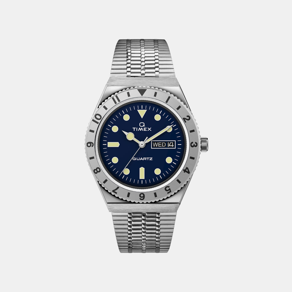 Q Timex Reissue Men Quartz Blue Dial Analog Stainless Steel Watch TW2V18300U9