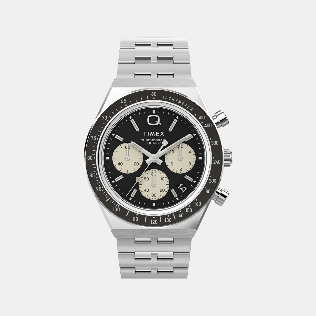 Q Timex Men Quartz Black Dial Chronograph Stainless Steel Watch TW2V42600UJ