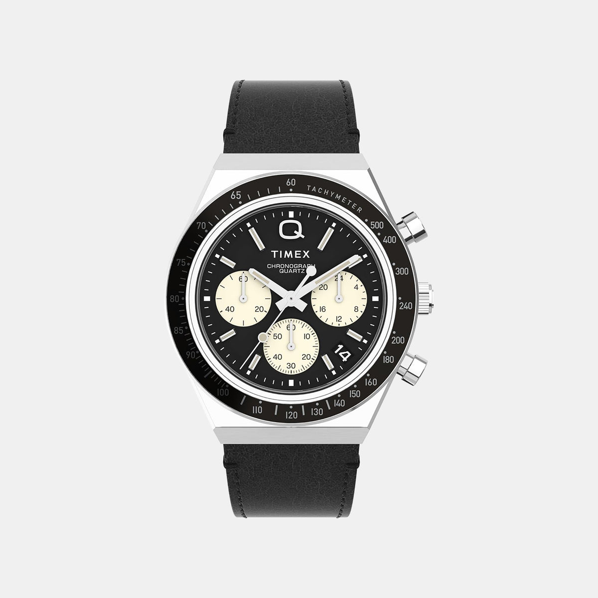 Q Timex Men Quartz Black Dial Chronograph Leather Watch TW2V42700U9