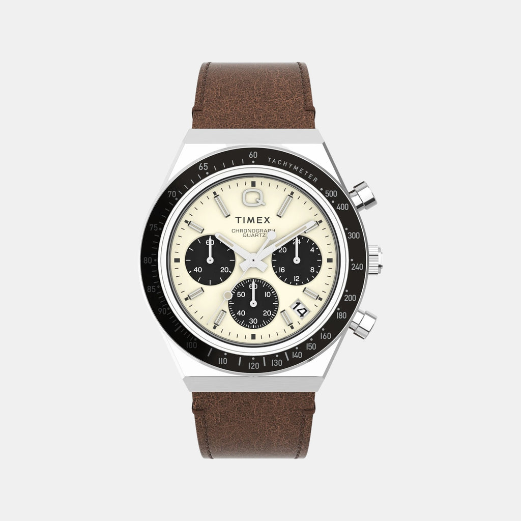Men Quartz Cream Dial Analog Leather Watch TW2V42800U9