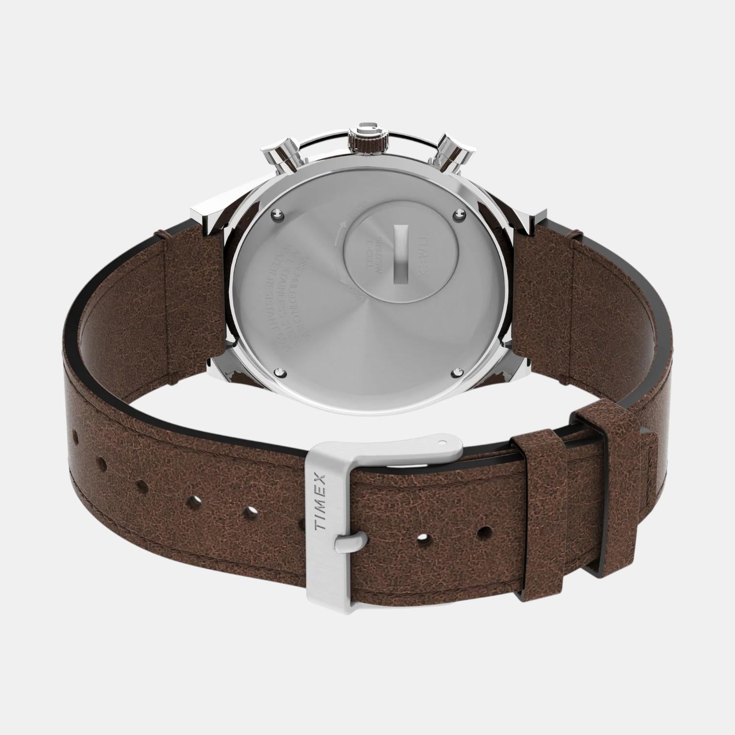 Men Quartz Cream Dial Analog Leather Watch TW2V42800U9